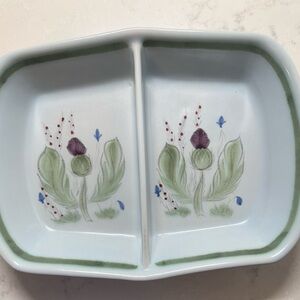 Vintage Buchan Stoneware Divided Serving Dish W/ Handpainted Thistle Design